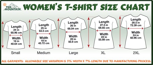 The Mountain T Shirt Size Chart